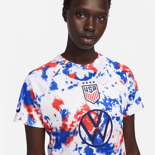 Women's Nike USWNT Pre Match Top in Red, White, and Blue - Front View