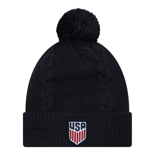 Women's New Era USWNT White Cable Knit Hat - Front View