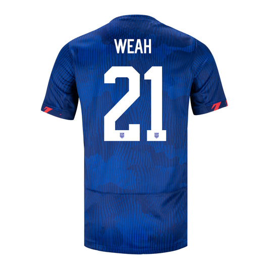 Youth Nike USMNT 2023 Away Weah 21 Stadium Jersey - Back View