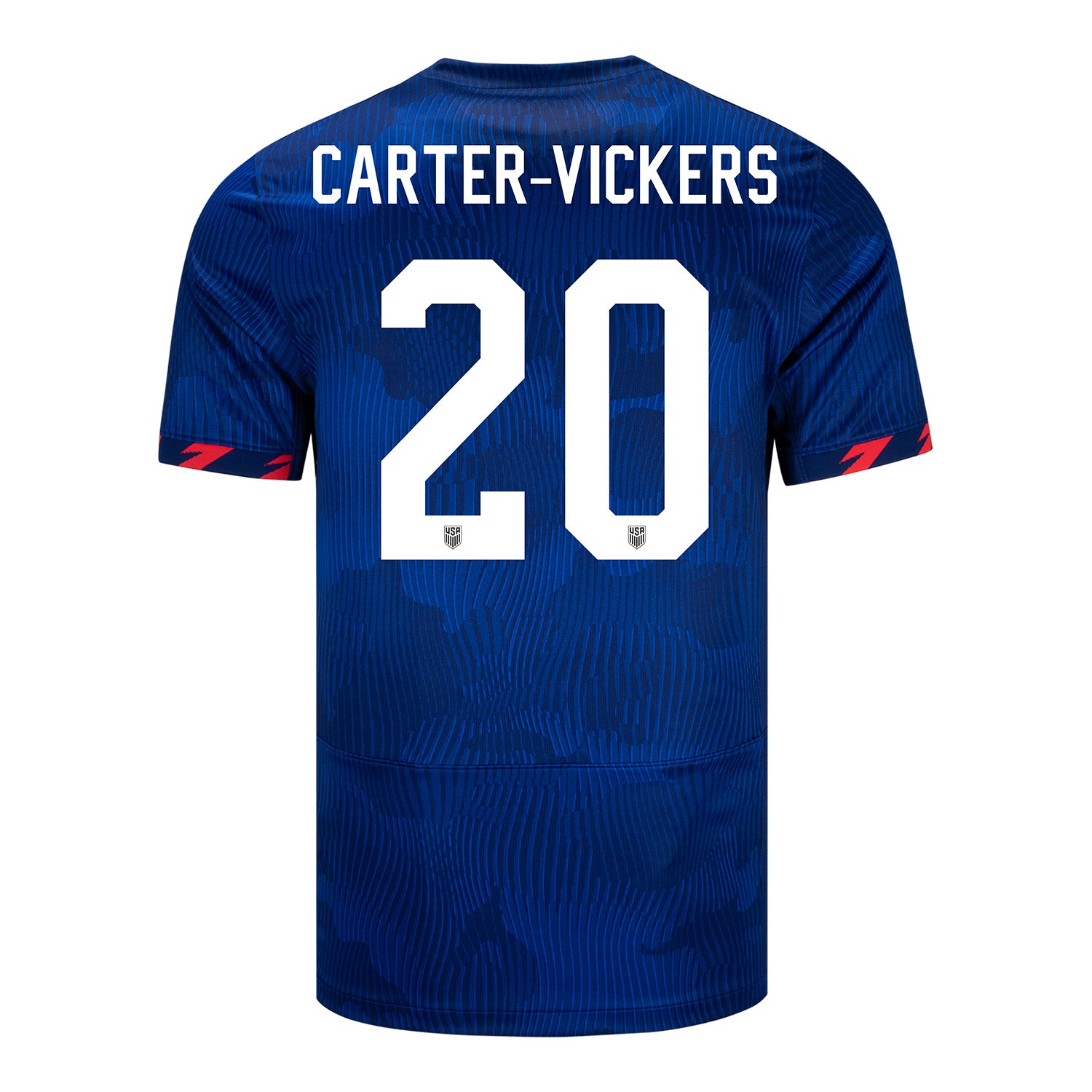 Men's Nike USMNT 2023 Personalized Away Match Jersey in Blue - Back View