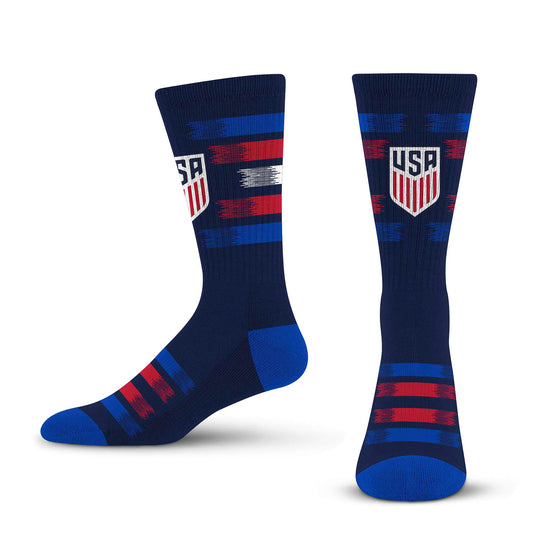 For Bare Feet USMNT Faded Stripe Navy Socks - Front View