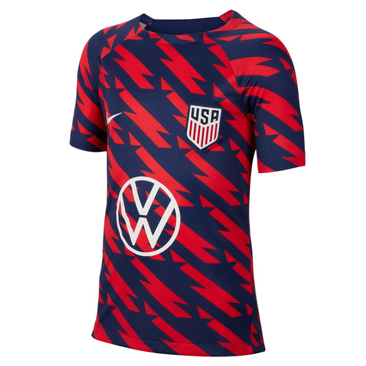 Youth Nike USMNT 2023 VW Pre-Match Red Top - Front View